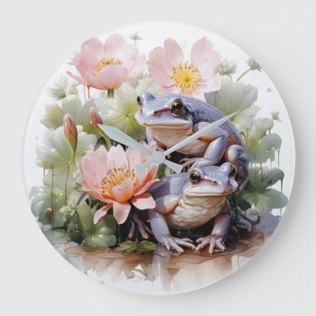 Lilies and Frogs Large Clock (Front)