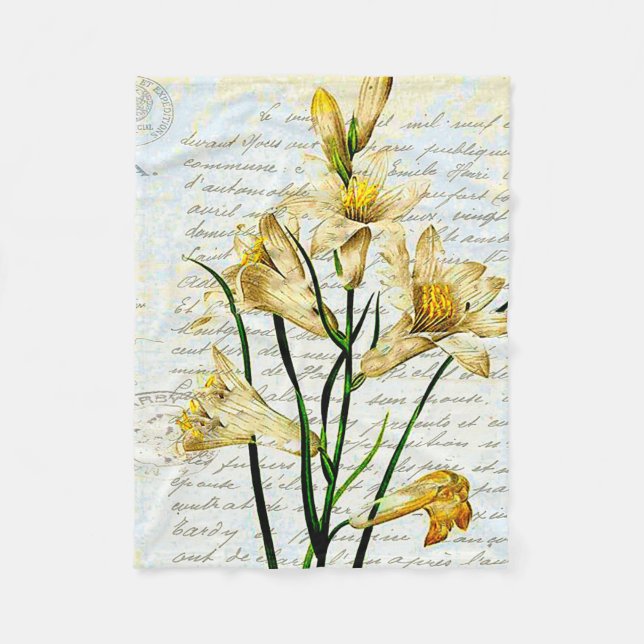 Lilies and text fleece blanket (Front)