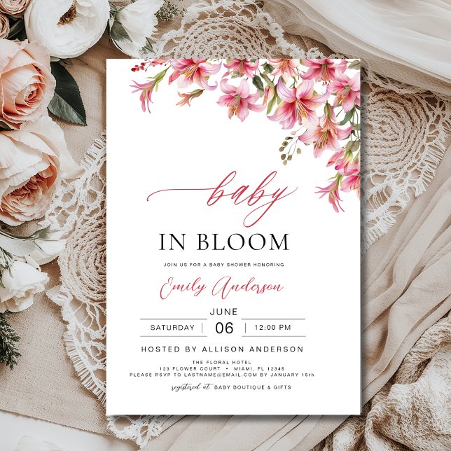 Lilies Baby in Bloom Floral Girl's Baby Shower Invitation (Creator Uploaded)