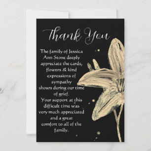 Lilies Black Floral Funeral Death Thank you Invitation