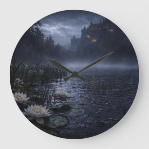 Lilies by the Misty Lake Gothic Garden Wall Clock