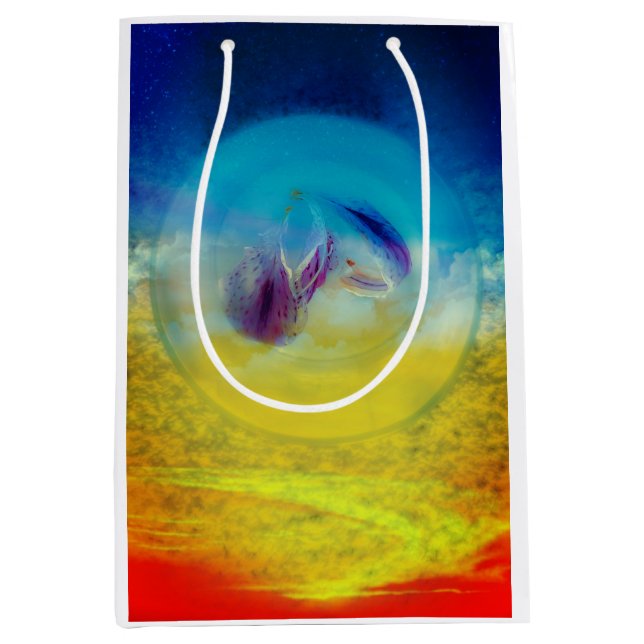 Lilies heart, abstract surreal artwork medium gift bag (Front)