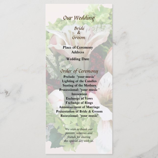Lilies, Hydrangea and Berries Wedding Program Programme (Front)