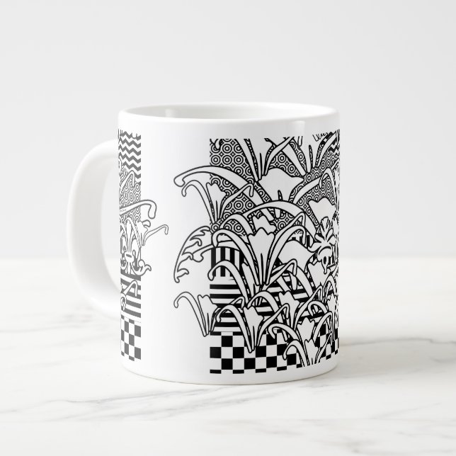 Lilies In Black And White  Large Coffee Mug (Front Left)