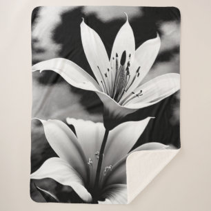 Lilies in Black and White on a Sherpa Blanket