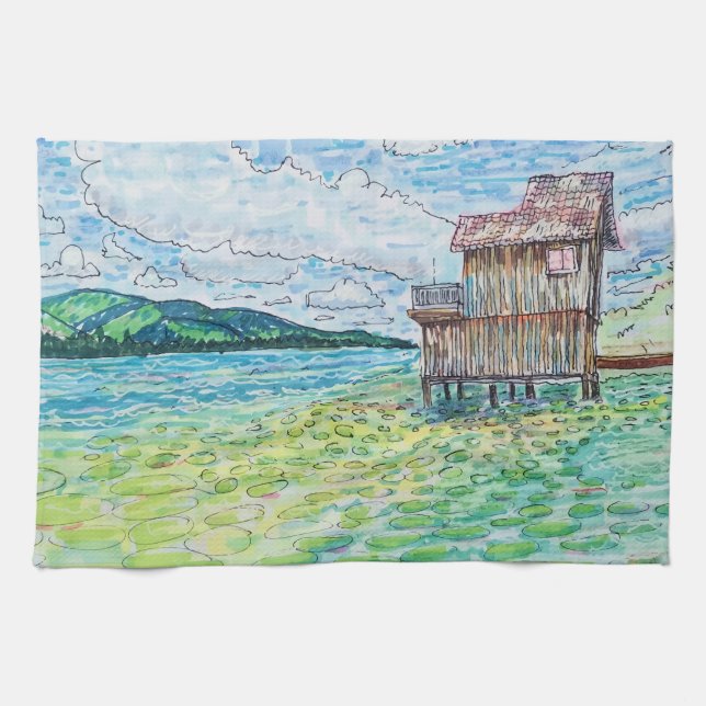 Lilies in Lake Tea Towel (Horizontal)