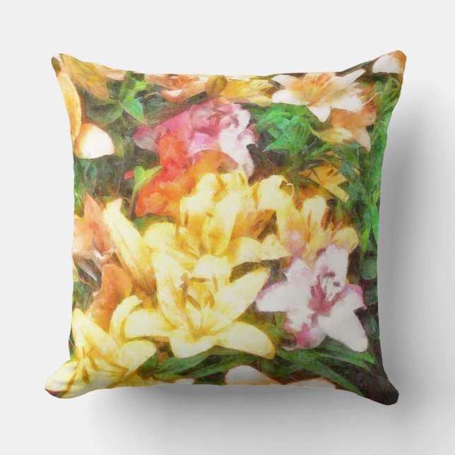 Lilies Love and Light Watercolor Cushion (Front)