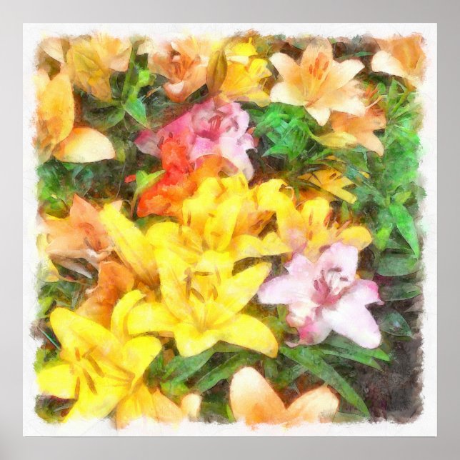 Lilies Love and Light Watercolor Poster (Front)