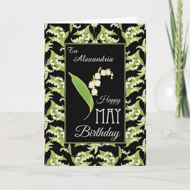Lilies May Birthday Card to Personalise, Black (Front)