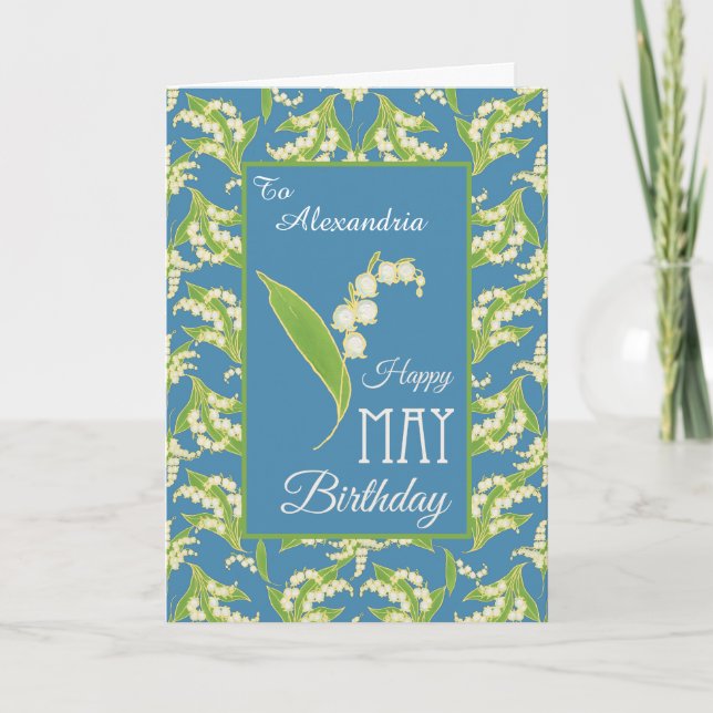 Lilies May Birthday Card to Personalize, Blue (Front)