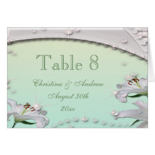 Lilies Mint Green Wedding Table Number Card