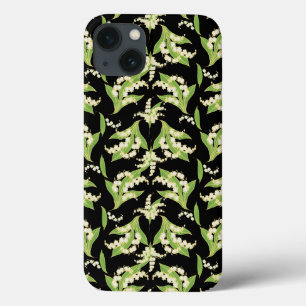 Lilies-of-the-Valley Floral Pattern on Black iPhone 13 Case