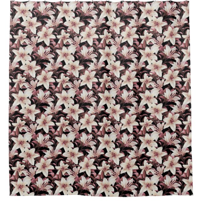 Lilies on black shower curtain (Front)