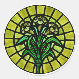 Lilies on Stained Glass Classic Round Sticker