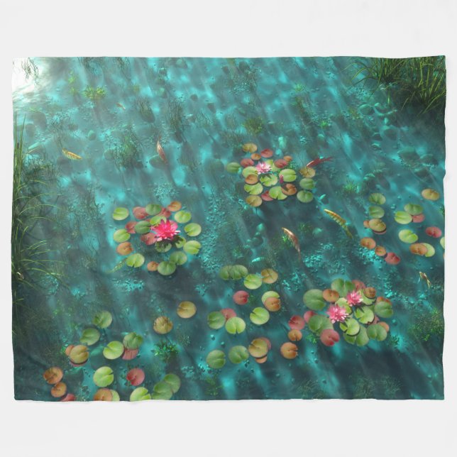 Lilies on the Water Fleece Blanket (Front (Horizontal))