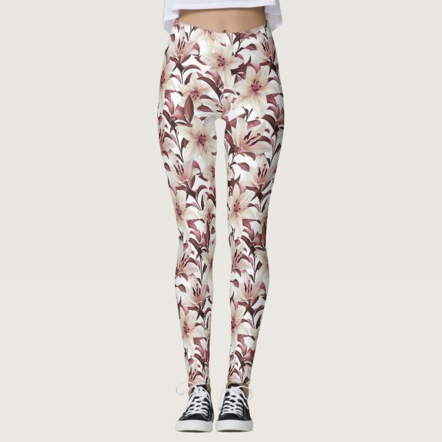 Lilies on white. Floral pattern Leggings (Front)
