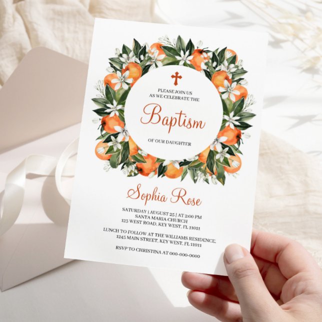 Lilies & Orange Floral Baptism Invitation (Creator Uploaded)