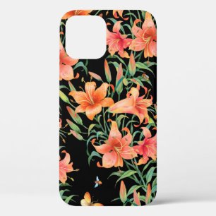 Lilies seamless background pattern.  iPhone 12 case