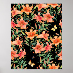 Lilies seamless background pattern. poster