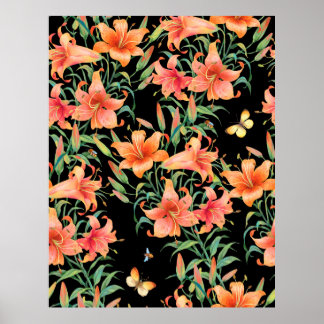 Lilies seamless background pattern.  poster