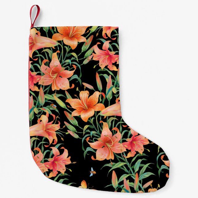 Lilies seamless background pattern.  small christmas stocking (Front)