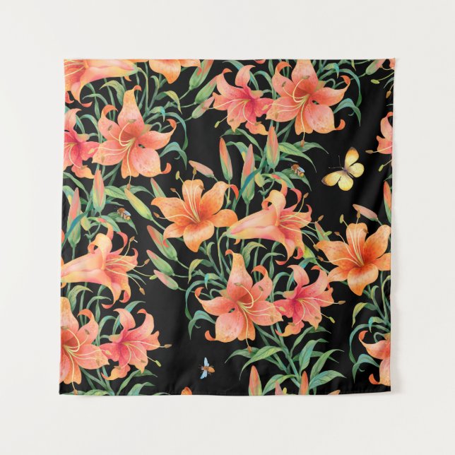 Lilies seamless background pattern.  tapestry (Front)