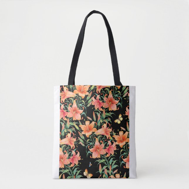 Lilies seamless background pattern.  tote bag (Front)