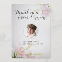 Lilies Sympathy Memorial Thank You Card with Photo