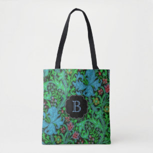 Lilies Vintage Floral Pattern with Monogram Tote Bag