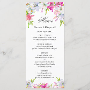 Lilies Watercolor Wedding Menu