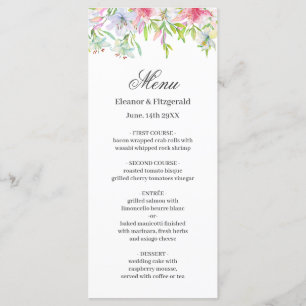 Lilies Watercolor Wedding Menu