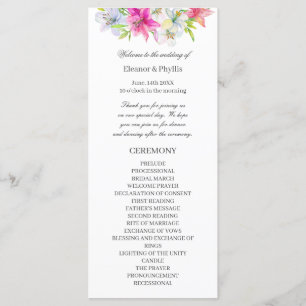 lilies watercolor wedding programme