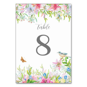 Lilies Watercolor Wedding Table Number