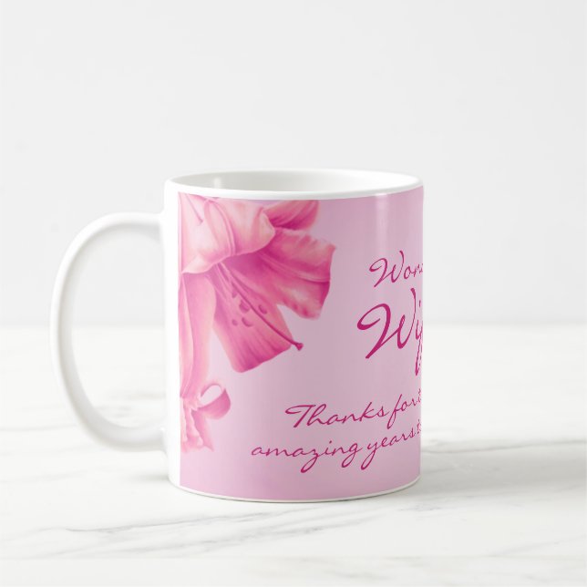 Lilies Wonderful Wife 30th Anniversary pink flower Coffee Mug (Left)