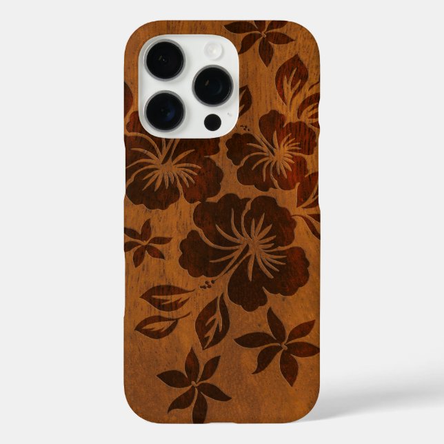 Lilikoi Hibiscus Hawaiian Faux Wood Koa Case-Mate iPhone Case (Back)