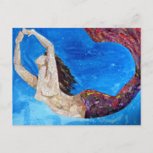 Lilith - mermaid collage art postcard