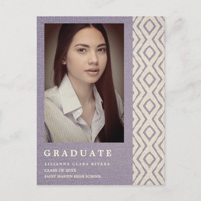 Lillac Boho Texture Photo Unisex Graduation Announcement Postcard (Front)
