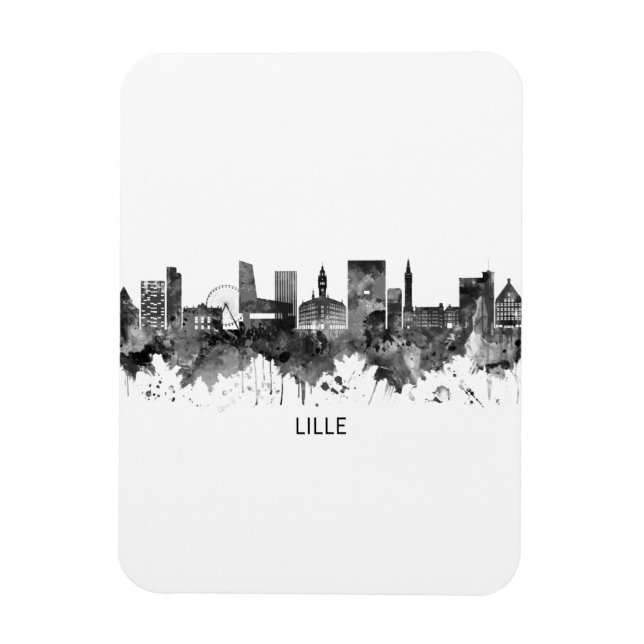 Lille France Skyline BW Magnet (Vertical)
