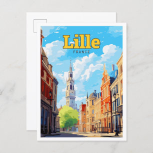 Lille France Travel Art Vintage Illustration Postcard