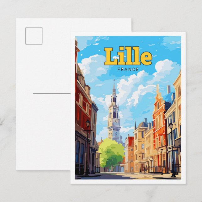 Lille France Travel Art Vintage Illustration Postcard (Front/Back)