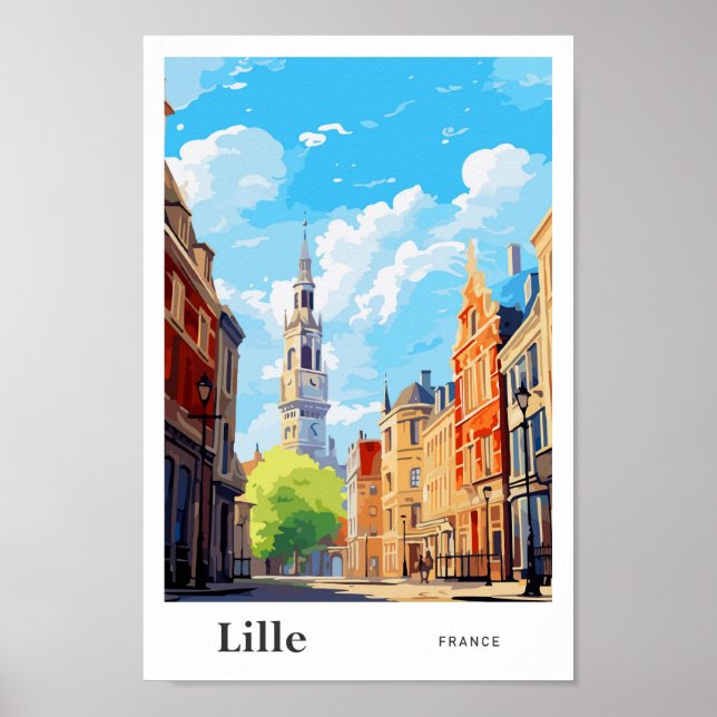 Lille France Travel Art Vintage Illustration Poster (Front)