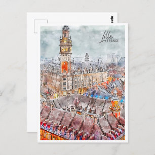 Lille France Travel Place Watercolor Postcard