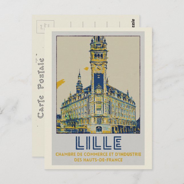 Lille iconic building illustration France Postcard (Front/Back)