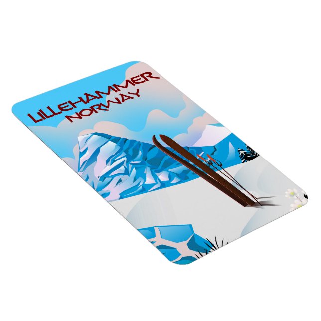 Lillehammer Norway Ski poster. Magnet (Right Side)