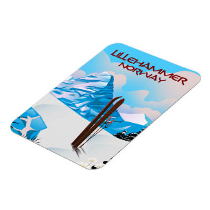 Lillehammer Norway Ski poster. Magnet
