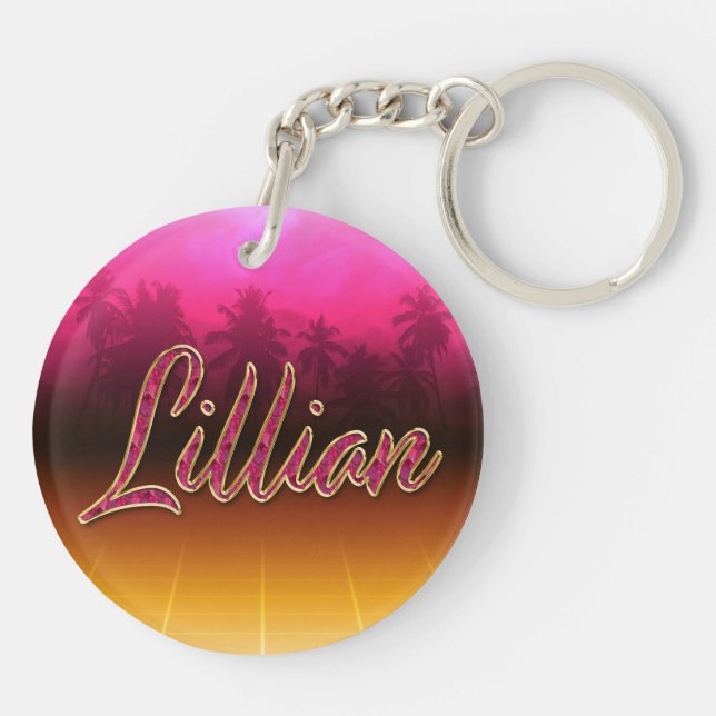 Lillian first name name golden pink keychain (Back)