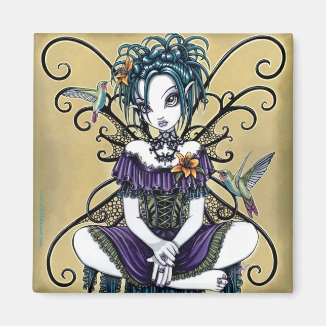 "Lillian" Gothic Hummingbird Fairy Art Magnet (Front)
