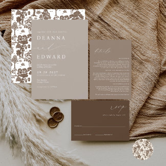LILLIE Elegant Brown Wedding Invitation