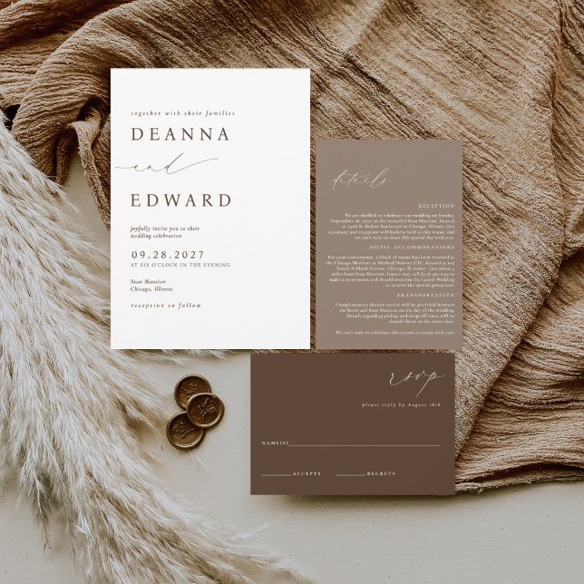 LILLIE Elegant Brown Wedding Invitation (Creator Uploaded)