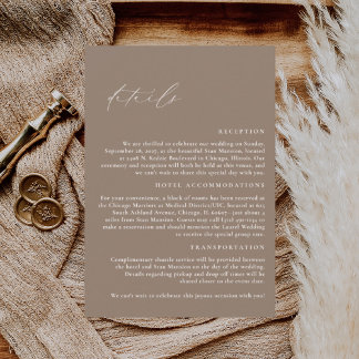 LILLIE Elegant Mocha Brown Wedding Details Enclosure Card
